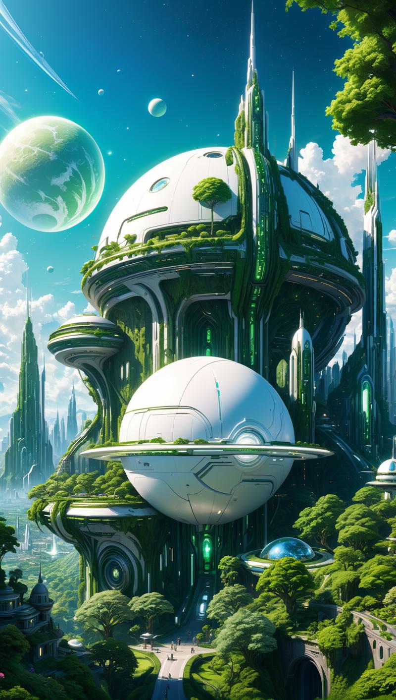 01633-3971235108-a detailed digital painting of a beautiful white sci-fi city, on a lush green landscape, intricate detail, two planets visible i.png